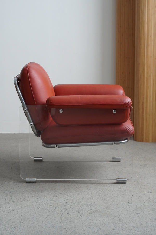 Argenta Lucite & Leather Lounge Chairs by Pace