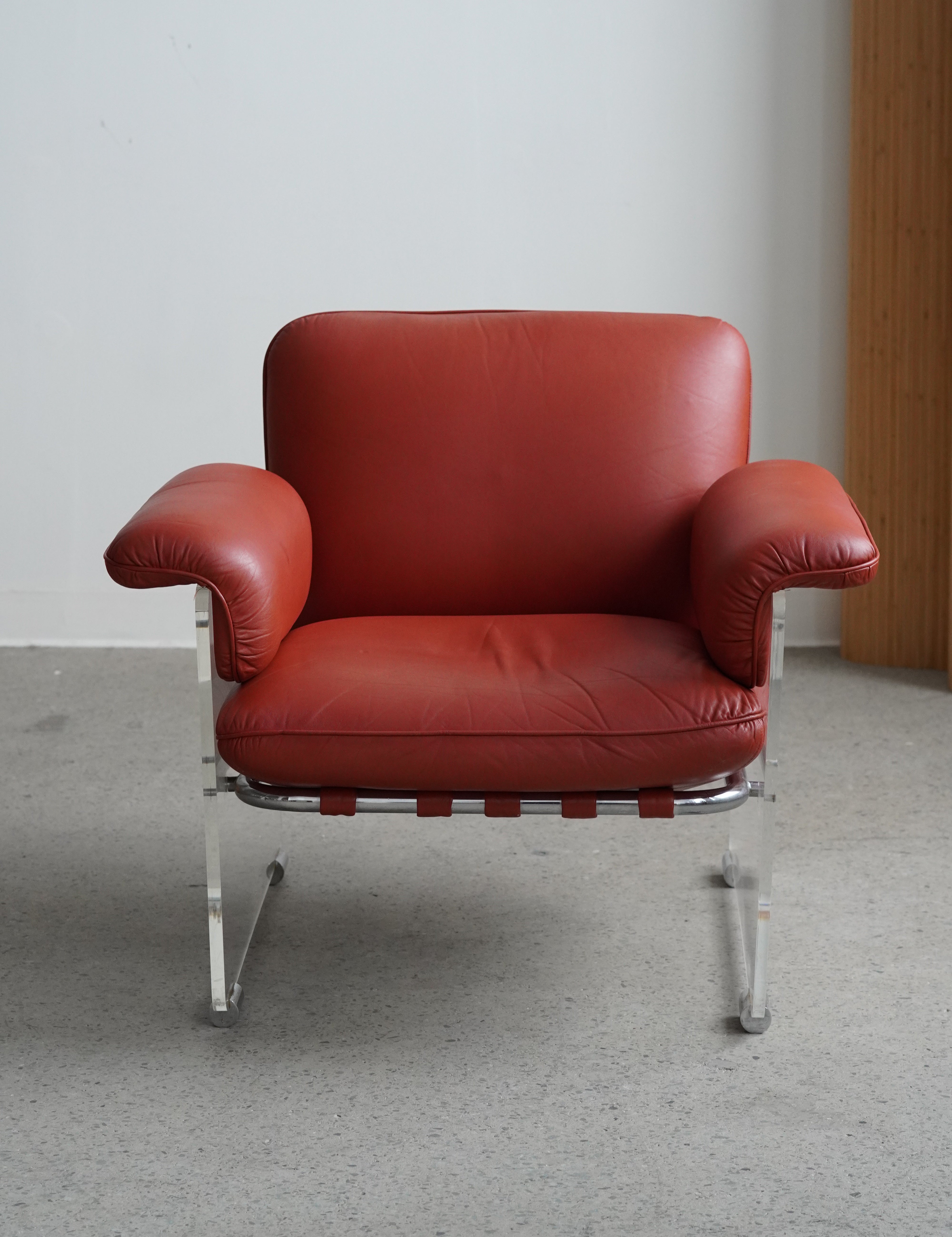 Argenta Lucite & Leather Lounge Chairs by Pace