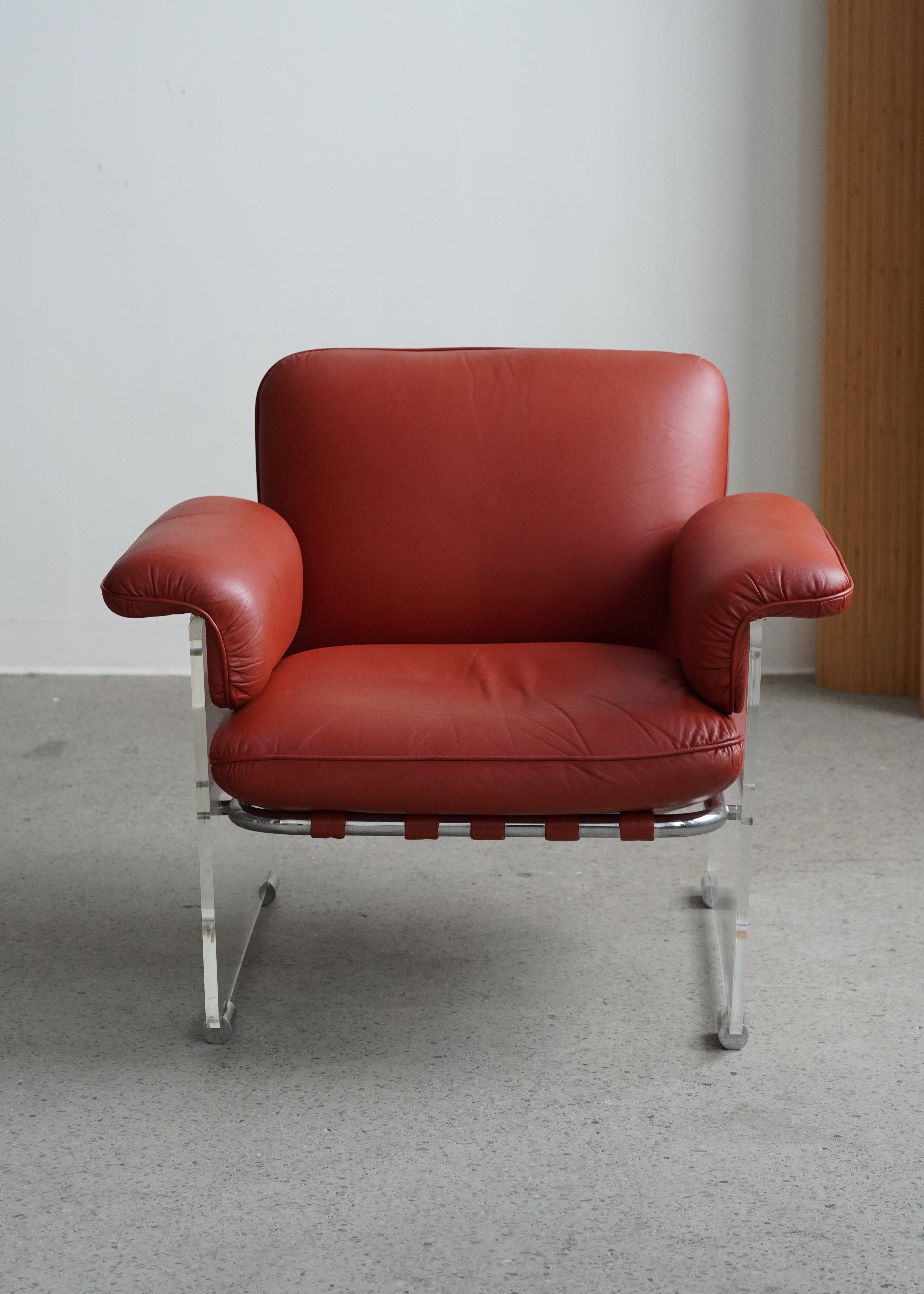 Argenta Lucite & Leather Lounge Chairs by Pace