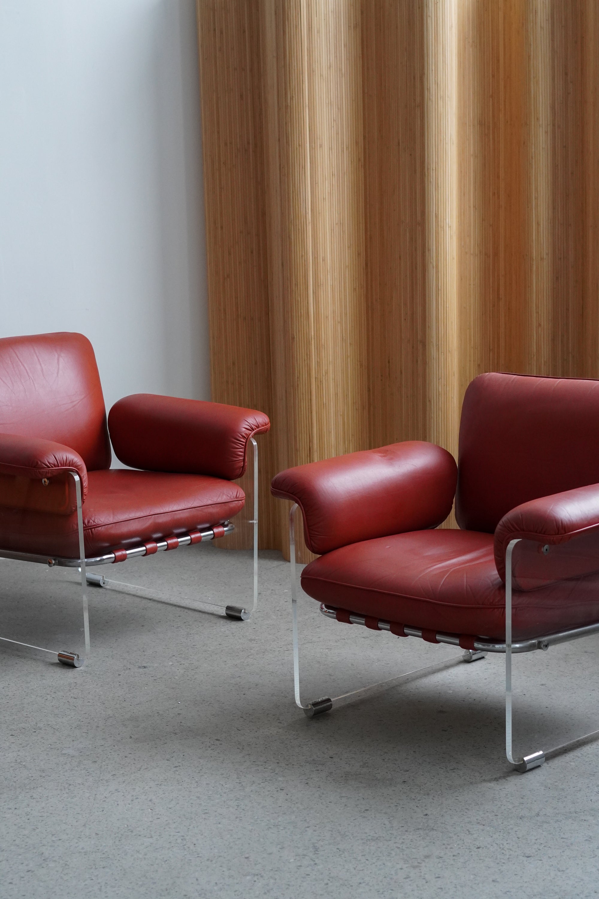 Argenta Lucite & Leather Lounge Chairs by Pace