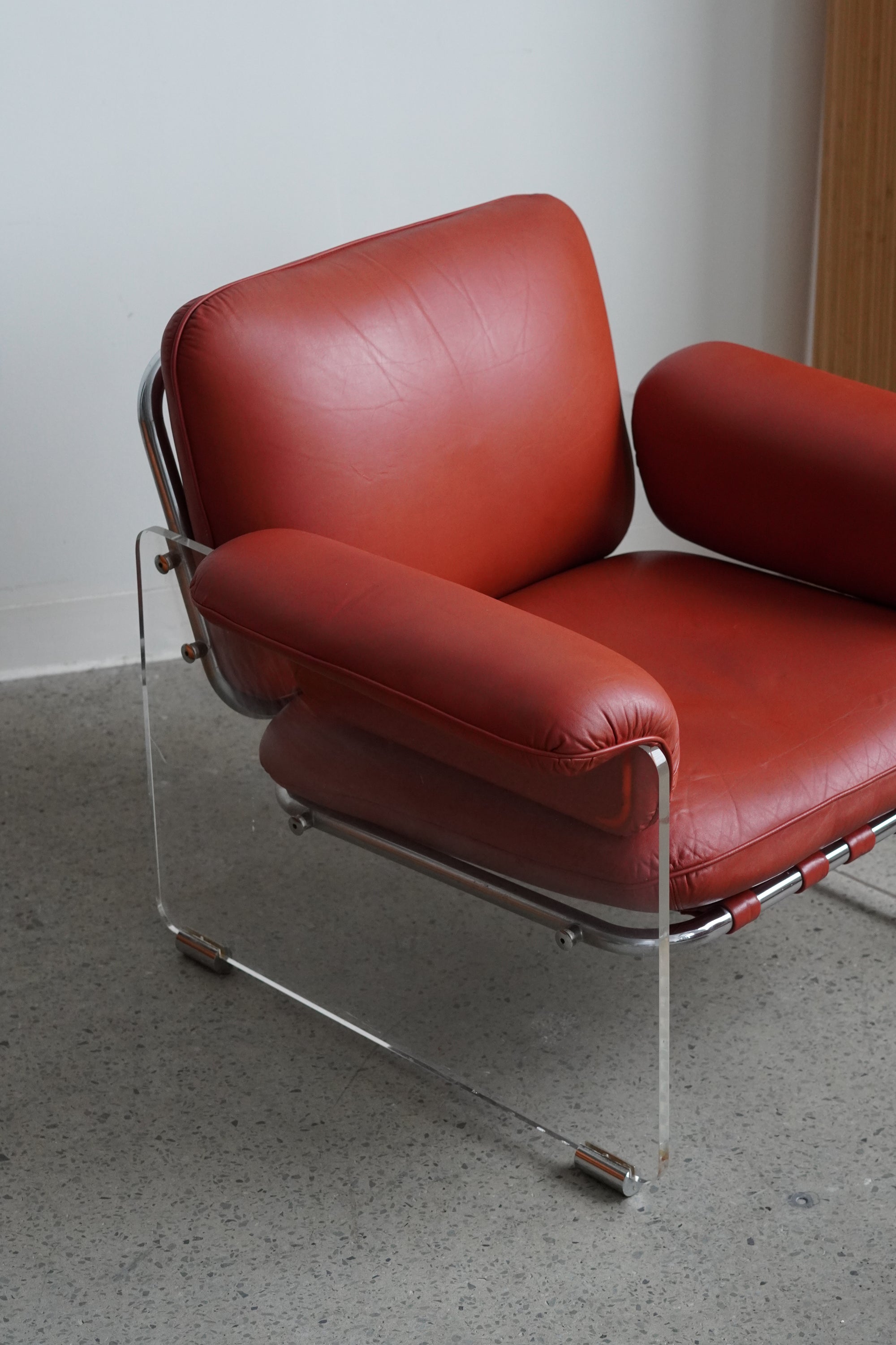 Argenta Lucite & Leather Lounge Chairs by Pace