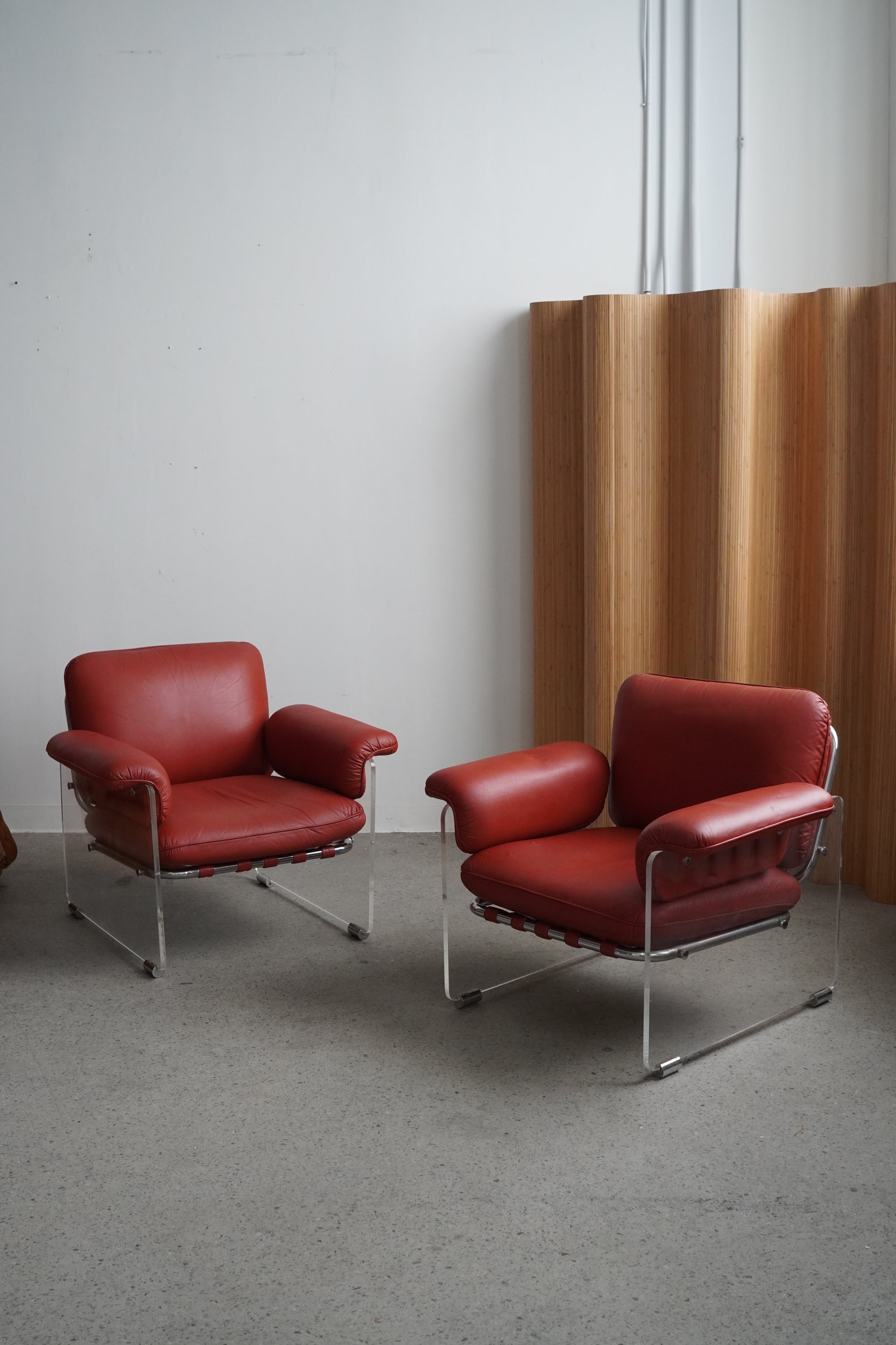 Argenta Lucite & Leather Lounge Chairs by Pace