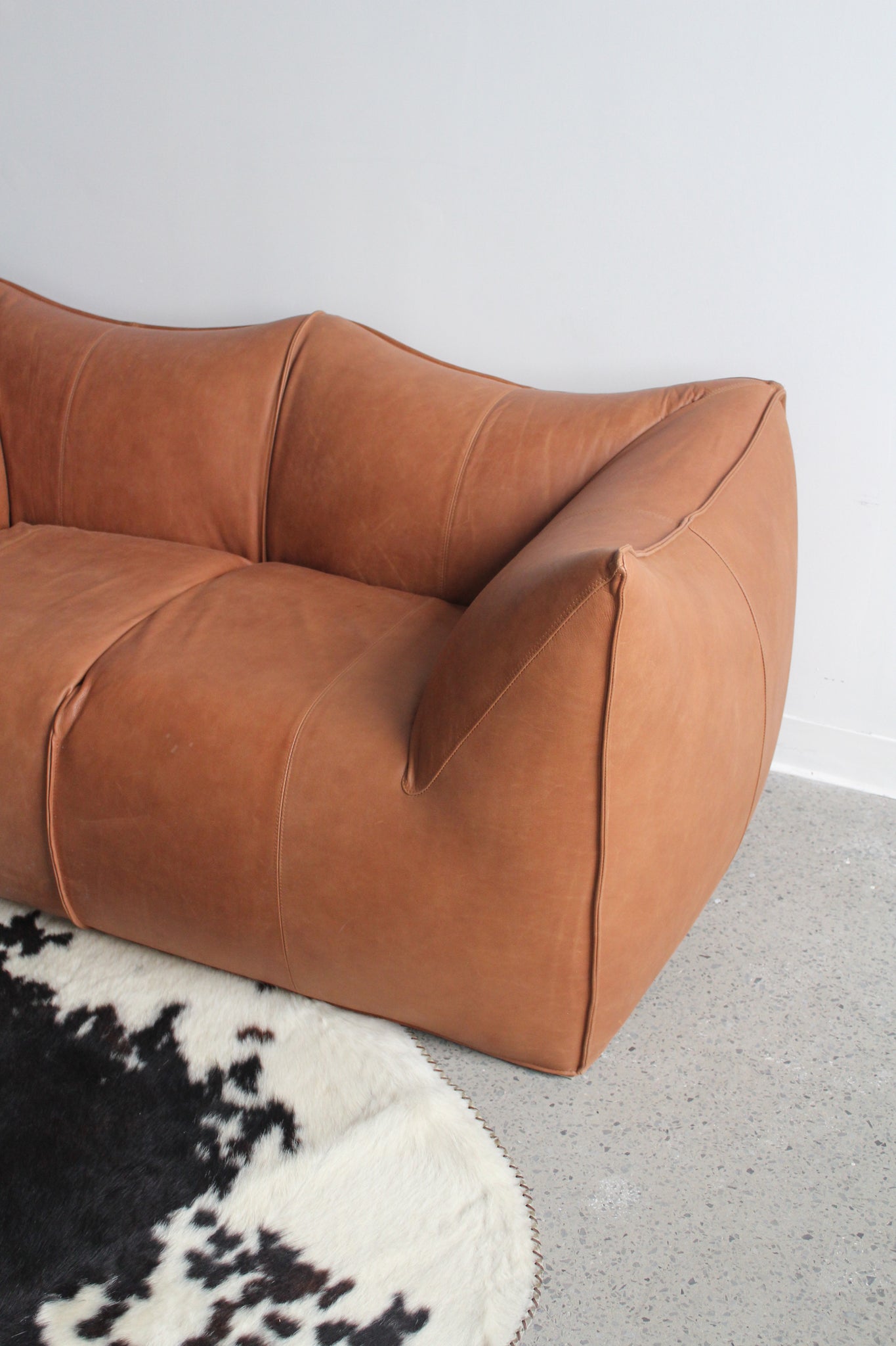 Brown Leather Bambole Sofa by Mario Bellini for B&B Italia