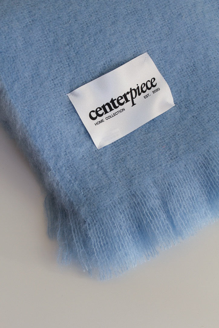 Baby Blue Mohair Throw by Le Centerpiece