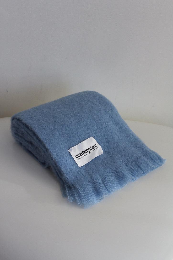 Baby Blue Mohair Throw by Le Centerpiece