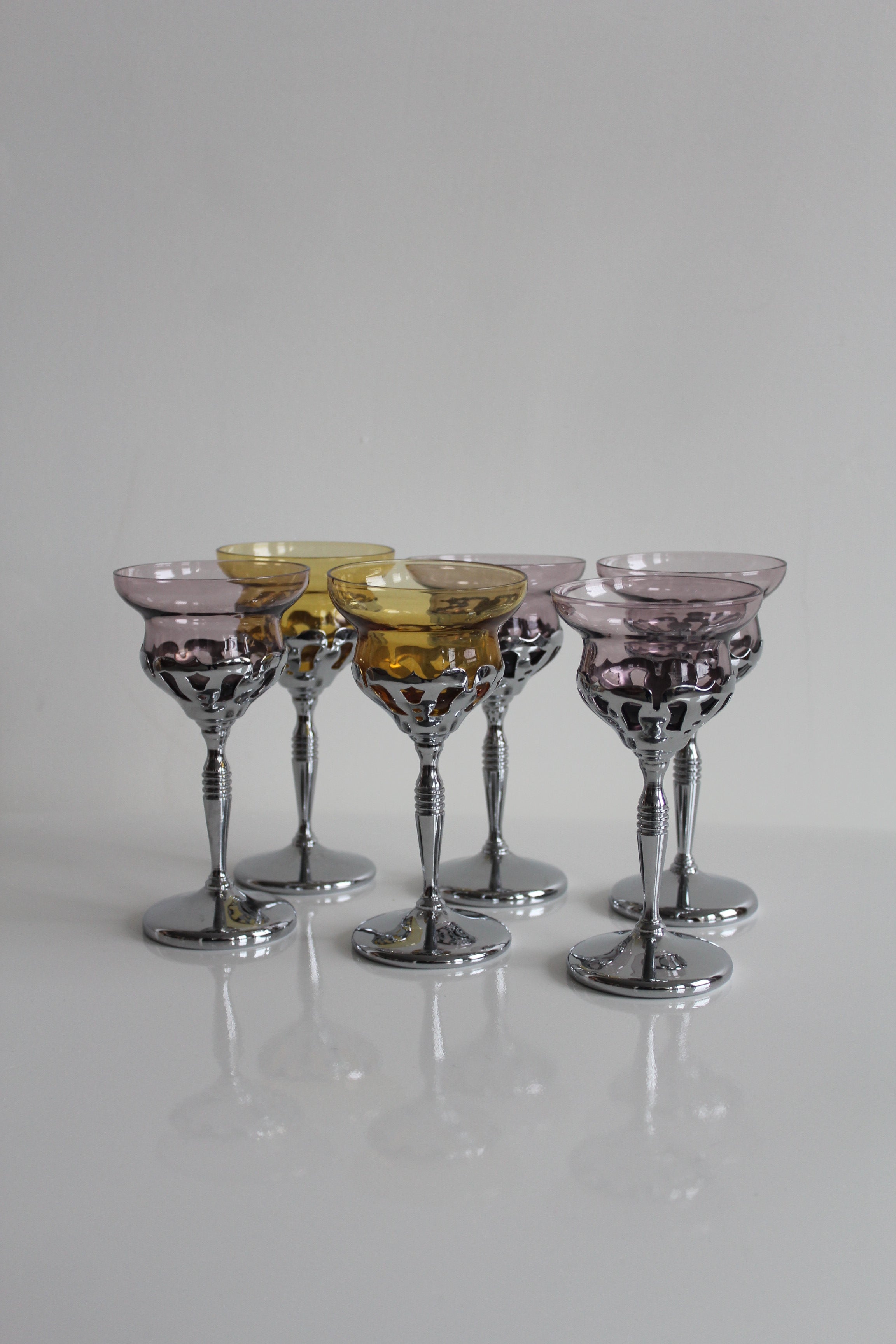 Morgantown Multicolored Glass Insert Chrome Cocktail Stems