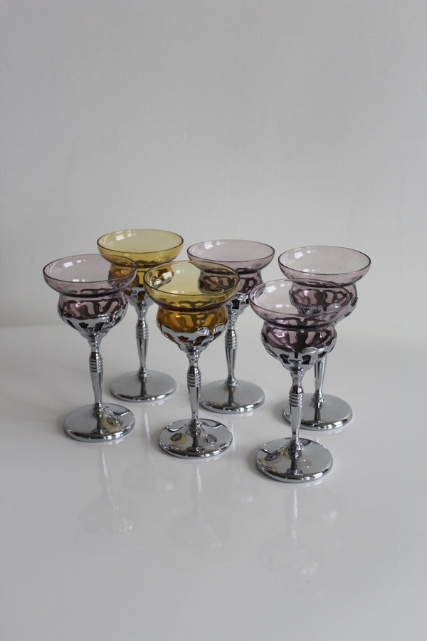 Chrome Stemmed Cocktail Glasses by Farber Bros