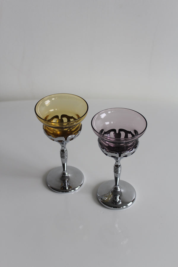 Chrome Stemmed Cocktail Glasses by Farber Bros