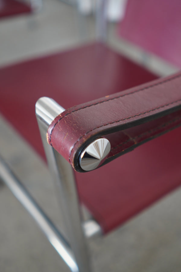Leather Swivel Back Sling Armchairs