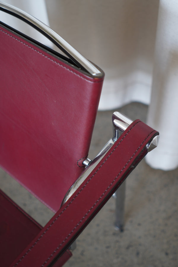 Leather Swivel Back Sling Armchairs