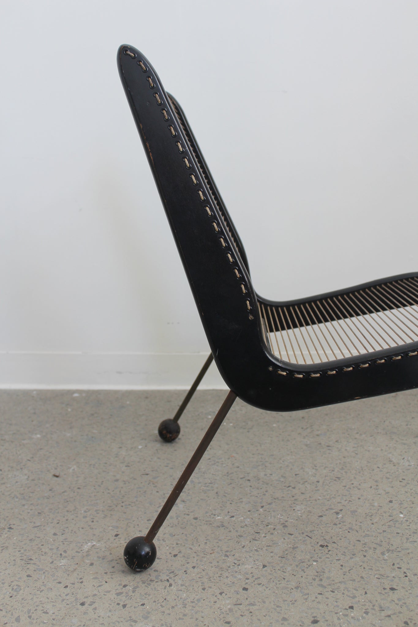 Cord Chair with Metal Ball Feet by Jacques Guillon