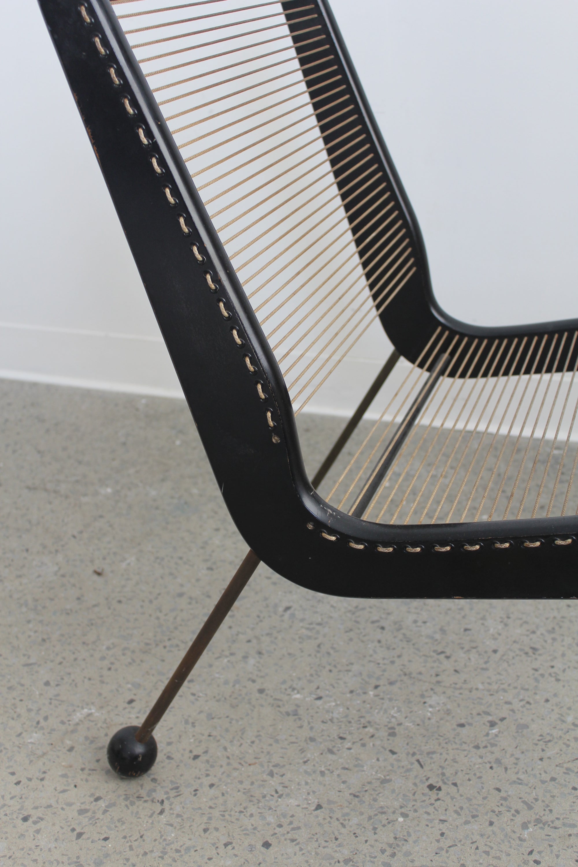 Cord Chair with Metal Ball Feet by Jacques Guillon