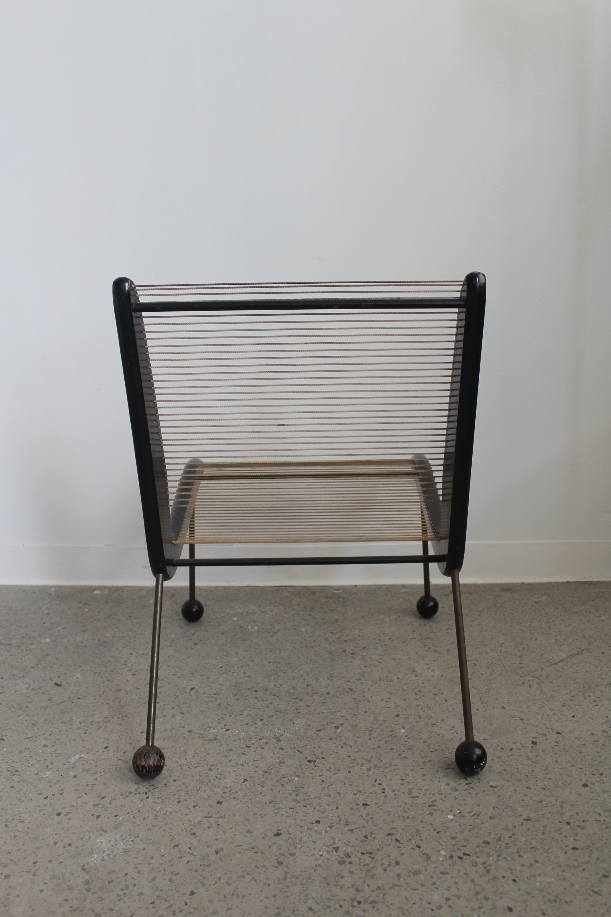 Cord Chair with Metal Ball Feet by Jacques Guillon