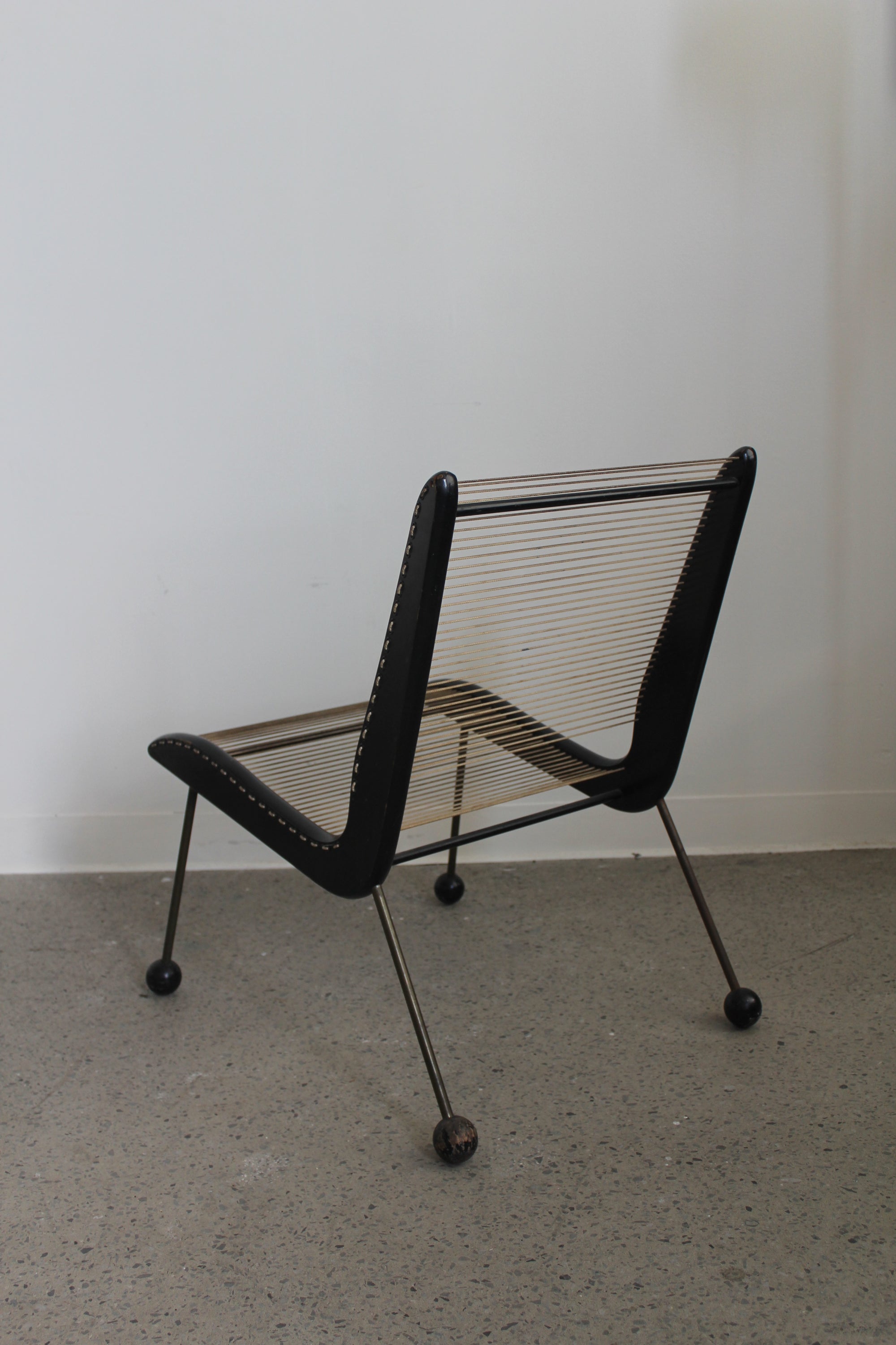 Cord Chair with Metal Ball Feet by Jacques Guillon