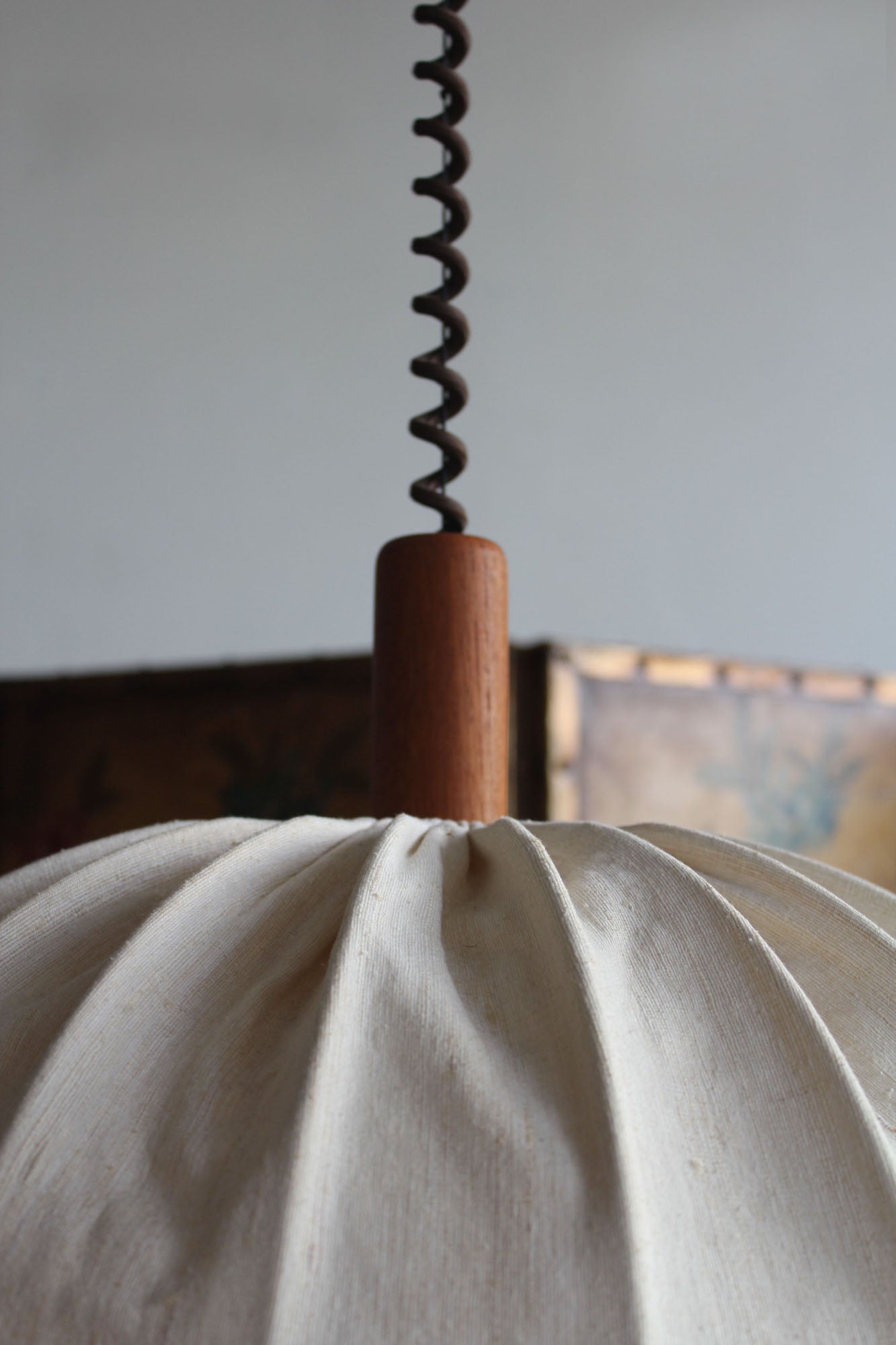 Teak and Linen Hanging Lamp by Domus