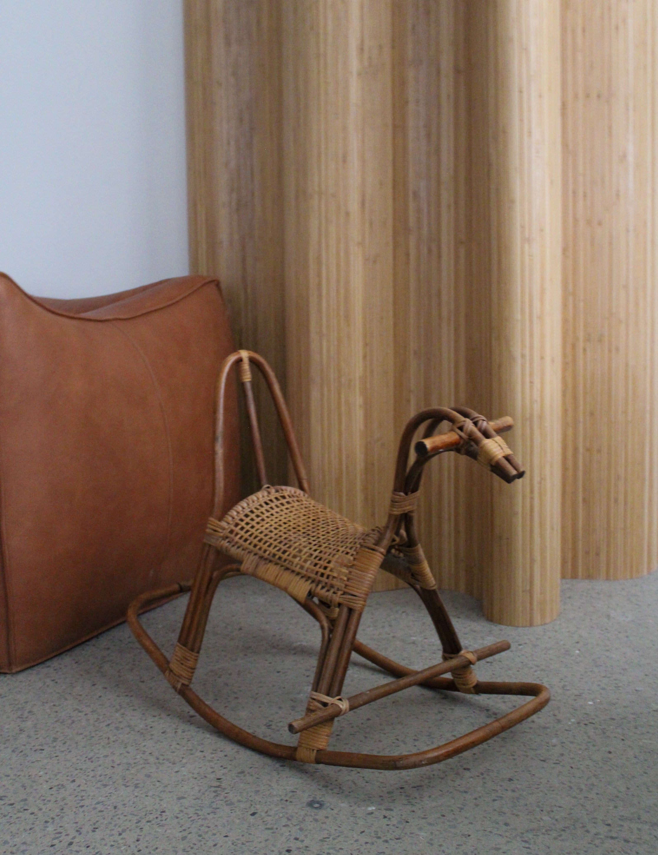 Bamboo and Rattan Rocking Horse by Franco Albini