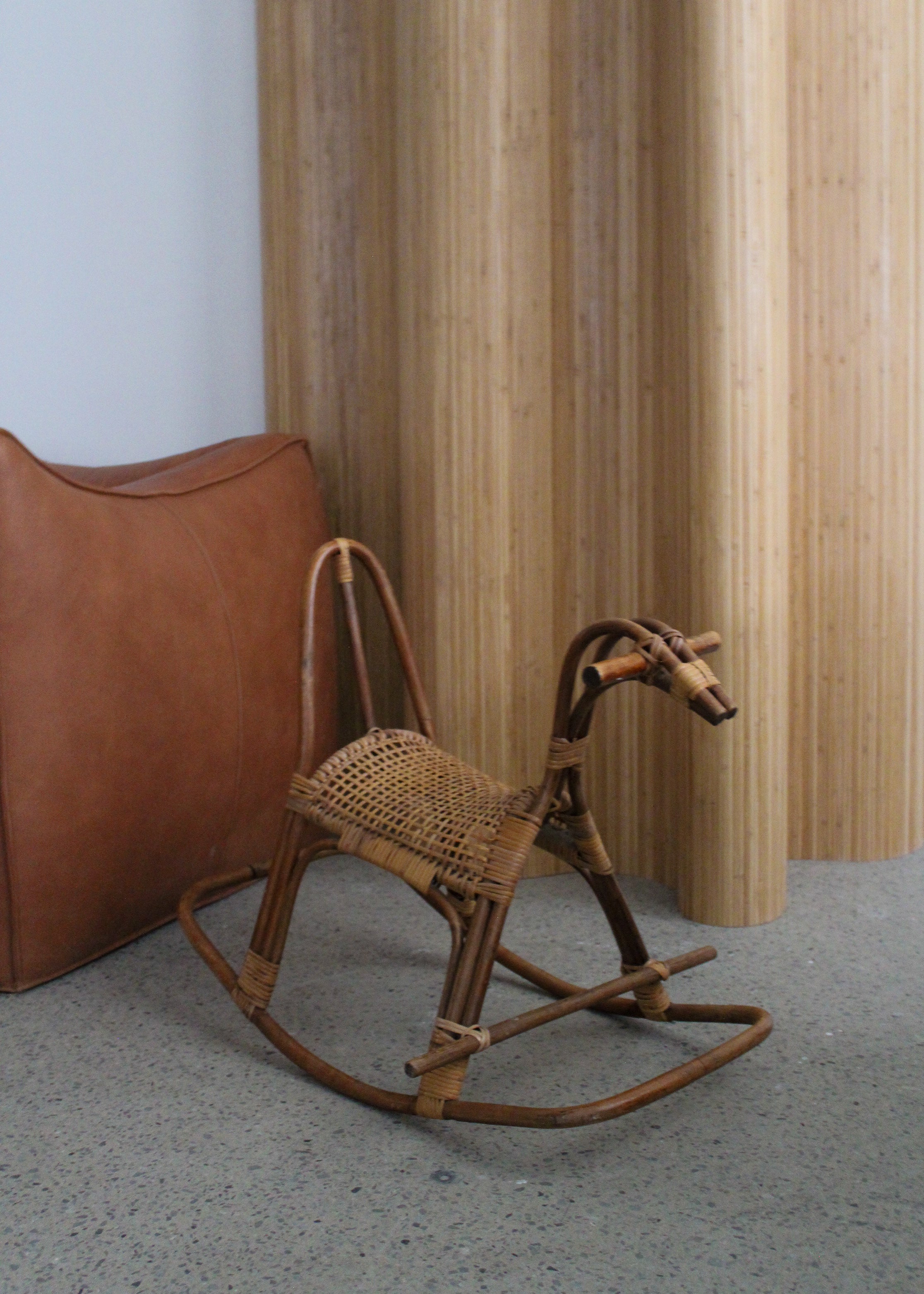 Bamboo and Rattan Rocking Horse by Franco Albini