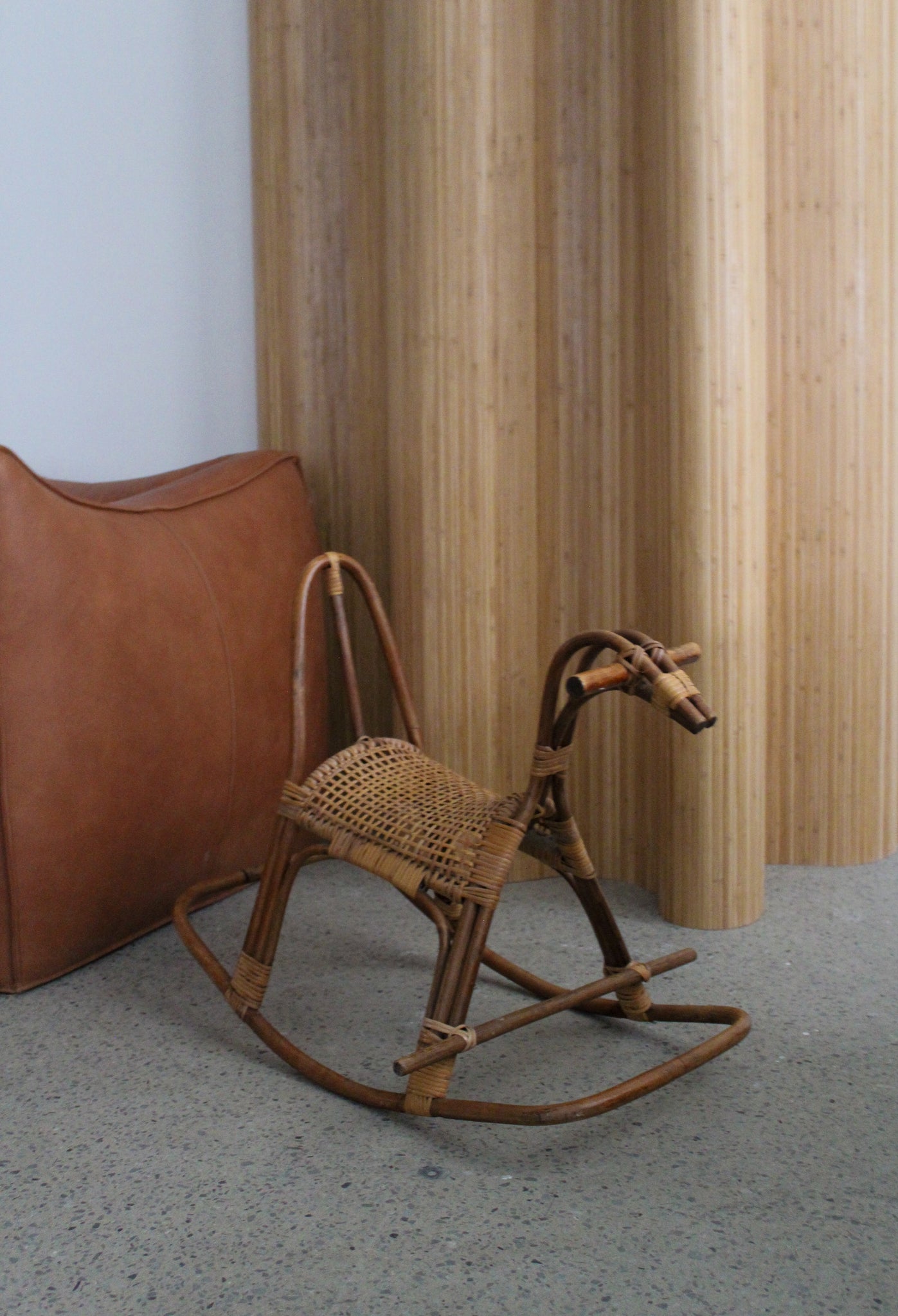 Bamboo and Rattan Rocking Horse by Franco Albini