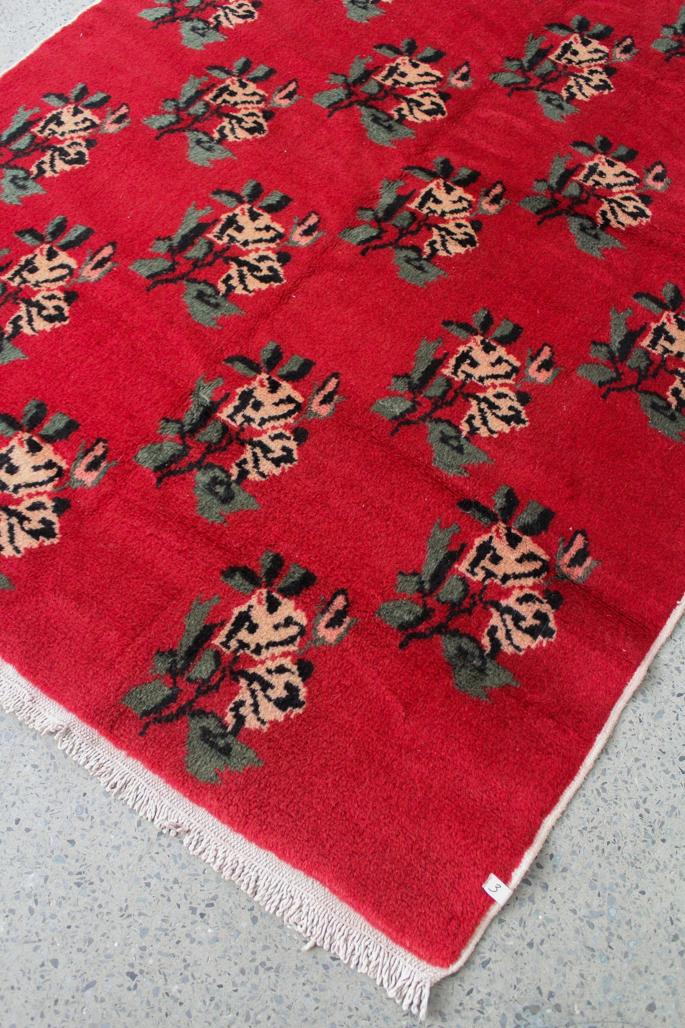 Scarlet Red Floral Wool Rug