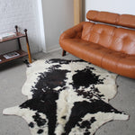 Vintage Speckled Cowhide Rug Tricolour Leather Trim