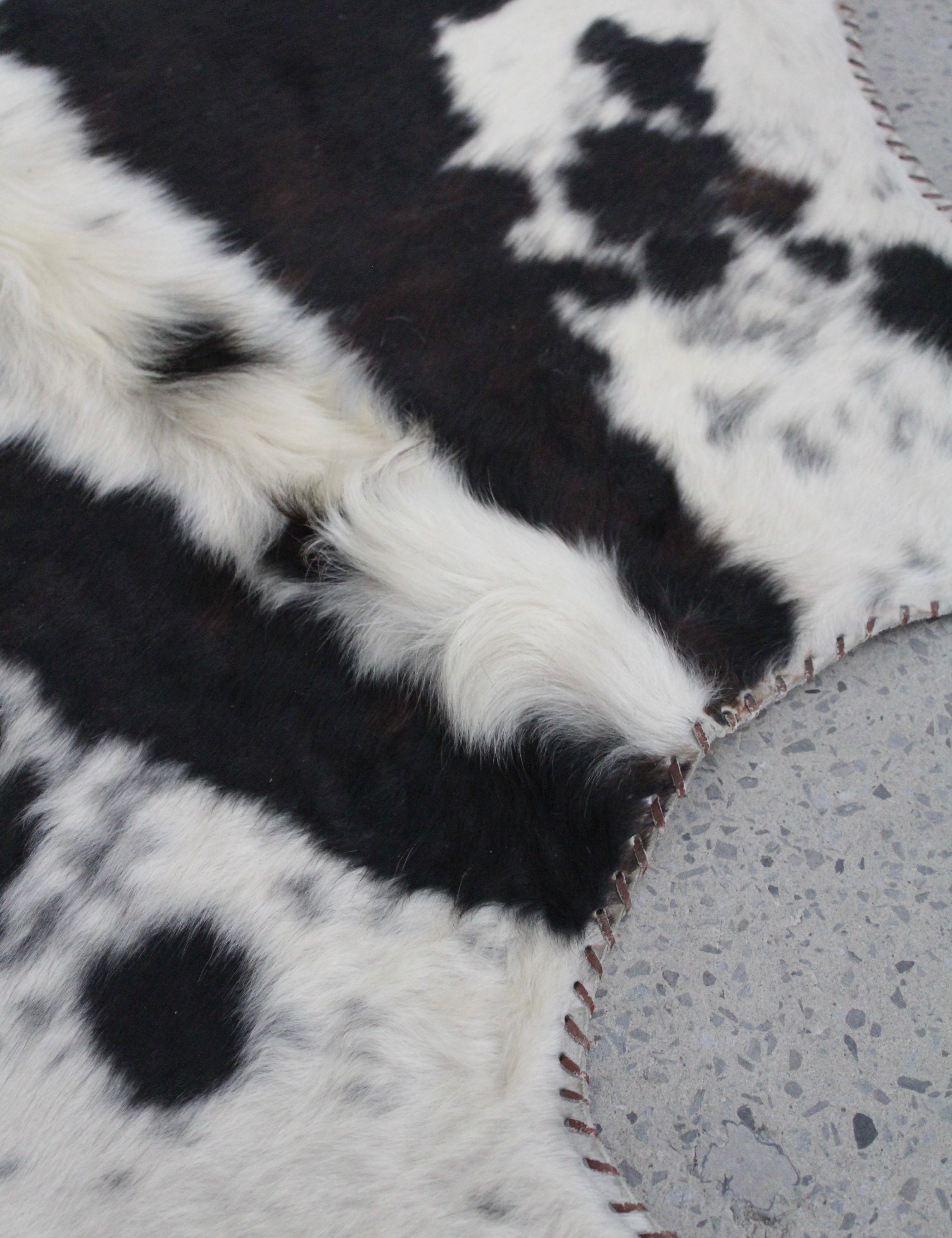 Vintage Speckled Cowhide Rug Tricolour Leather Trim
