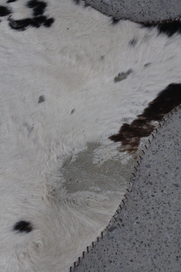 Vintage Speckled Cowhide Rug Tricolour Leather Trim