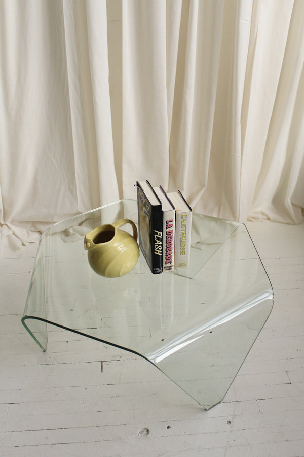 Tri Leg Bent Glass Coffee Table