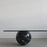 Table à café en verre courbé et marbre