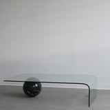 Table à café en verre courbé et marbre
