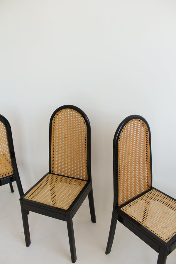 Black Lacquered Cane Dining Chairs