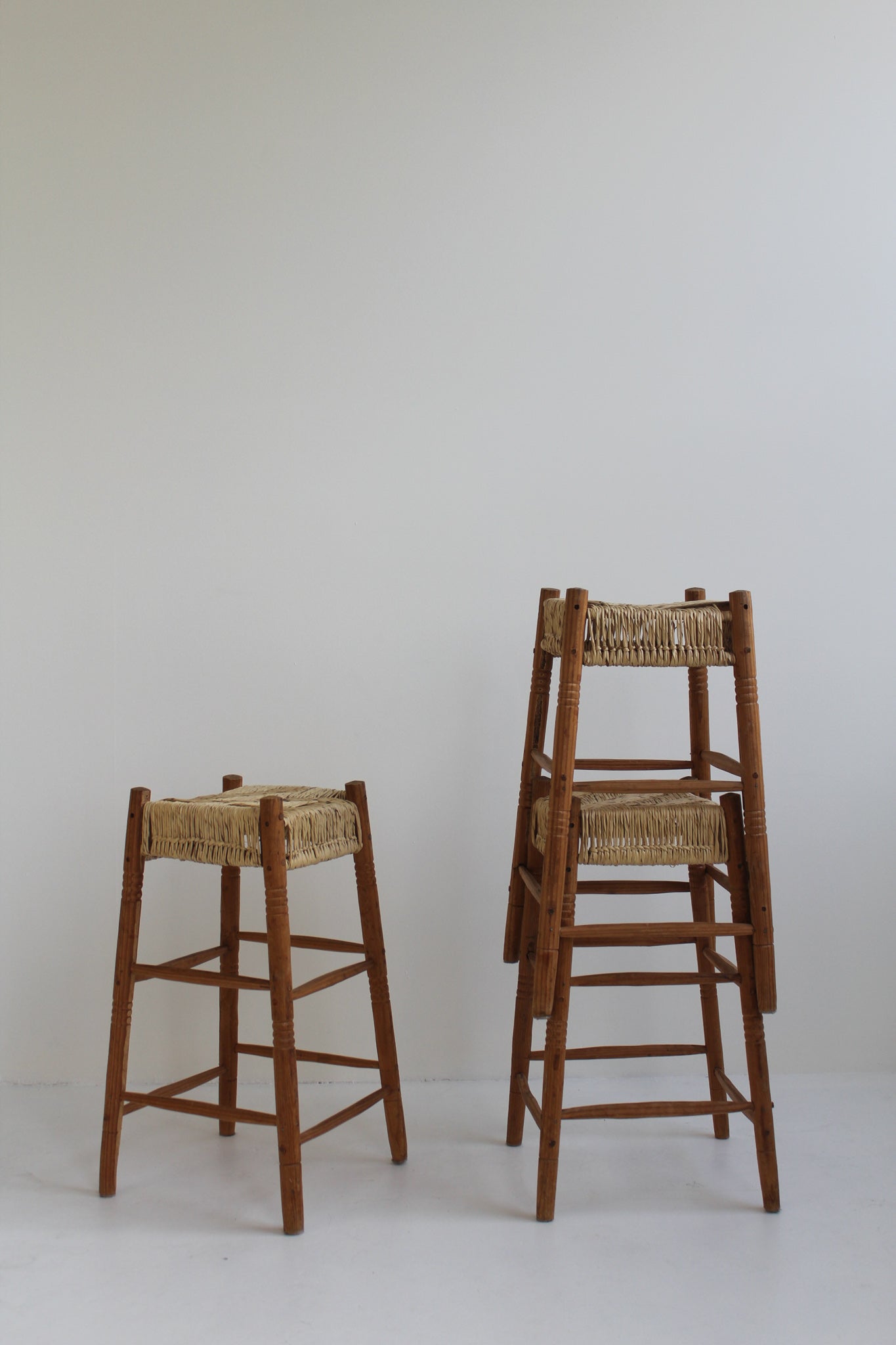 Straw and Wood Counter Stools