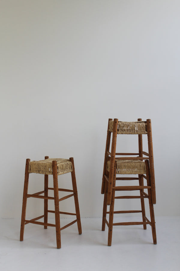 Straw and Wood Counter Stools