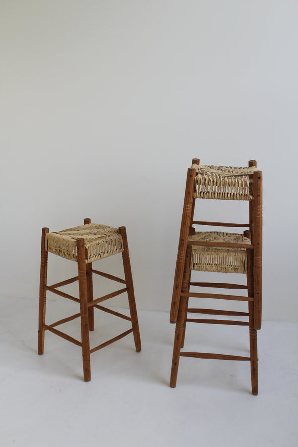 Straw and Wood Counter Stools