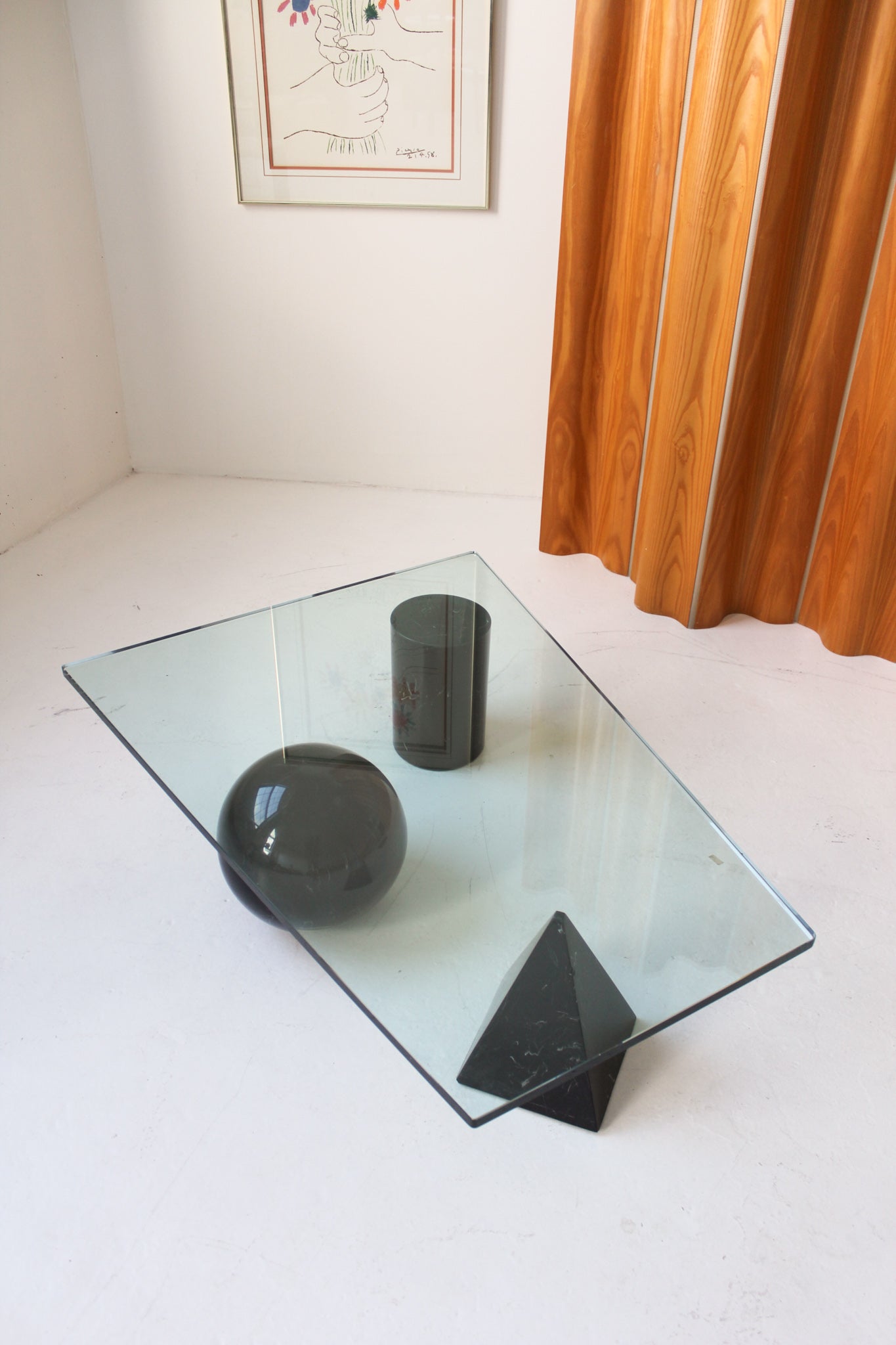 Glass Coffee Table with Sculptural Bases