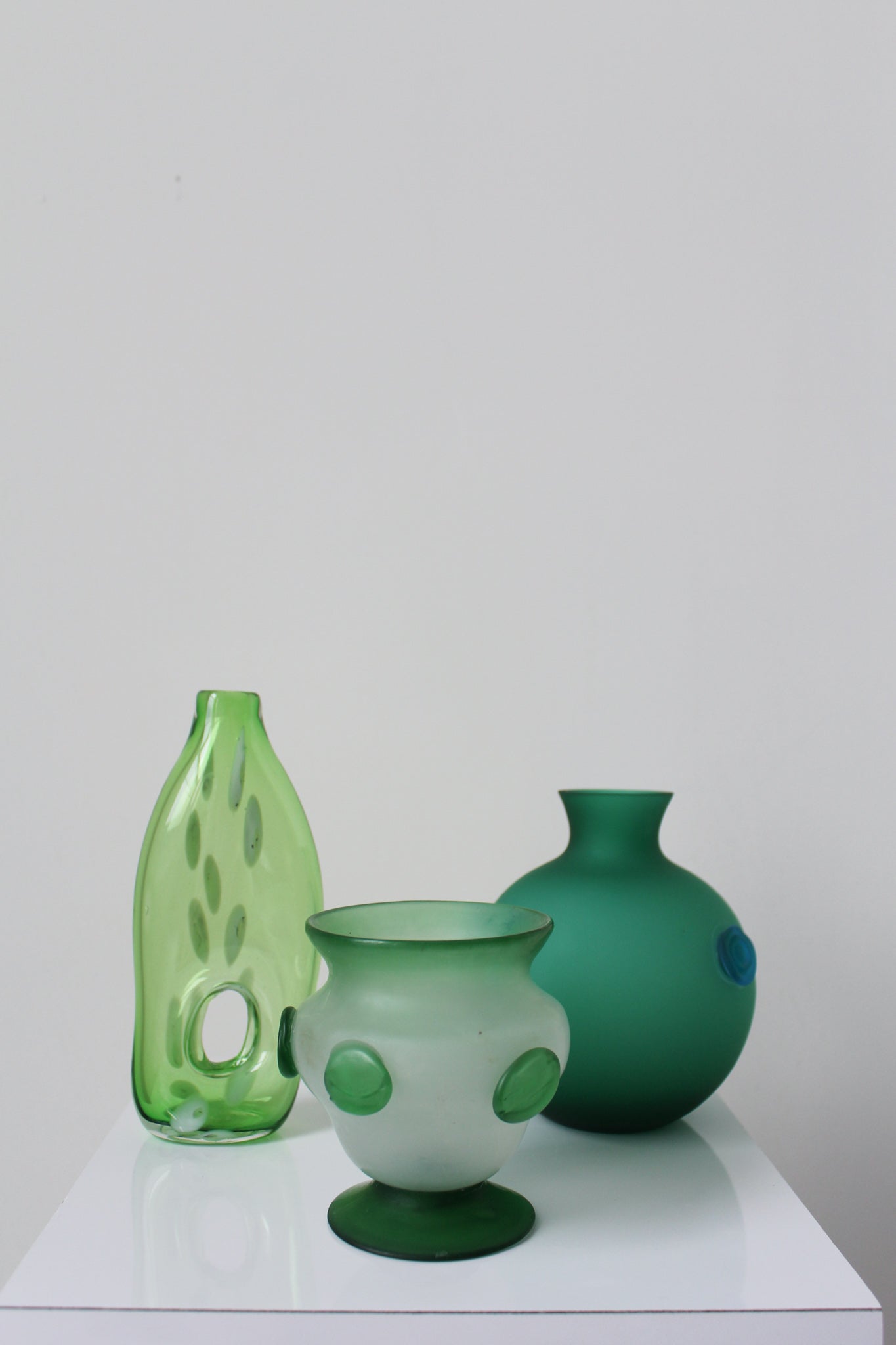 Green Blown Glass Vase Set