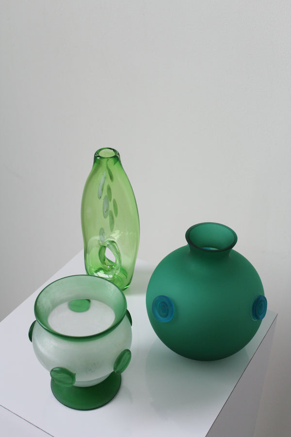 Green Blown Glass Vase Set