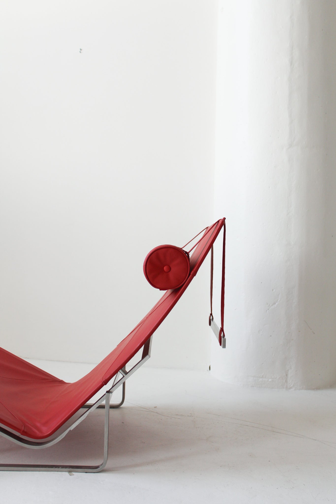 Red Leather and Steel Chaise Longue
