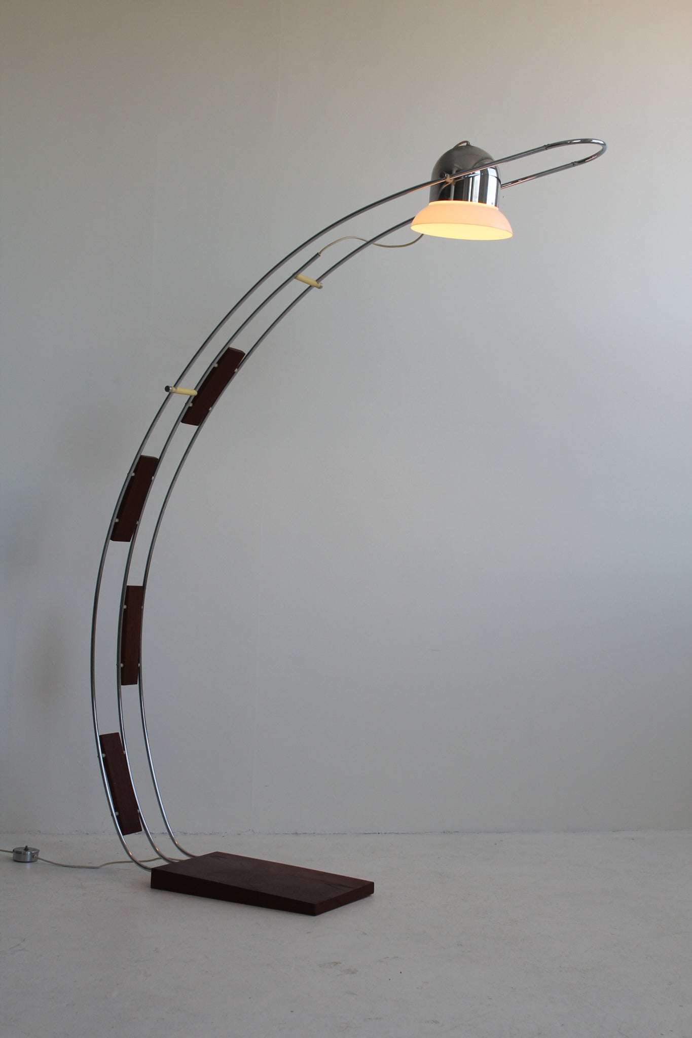 Teak and Chrome Arc Lamp