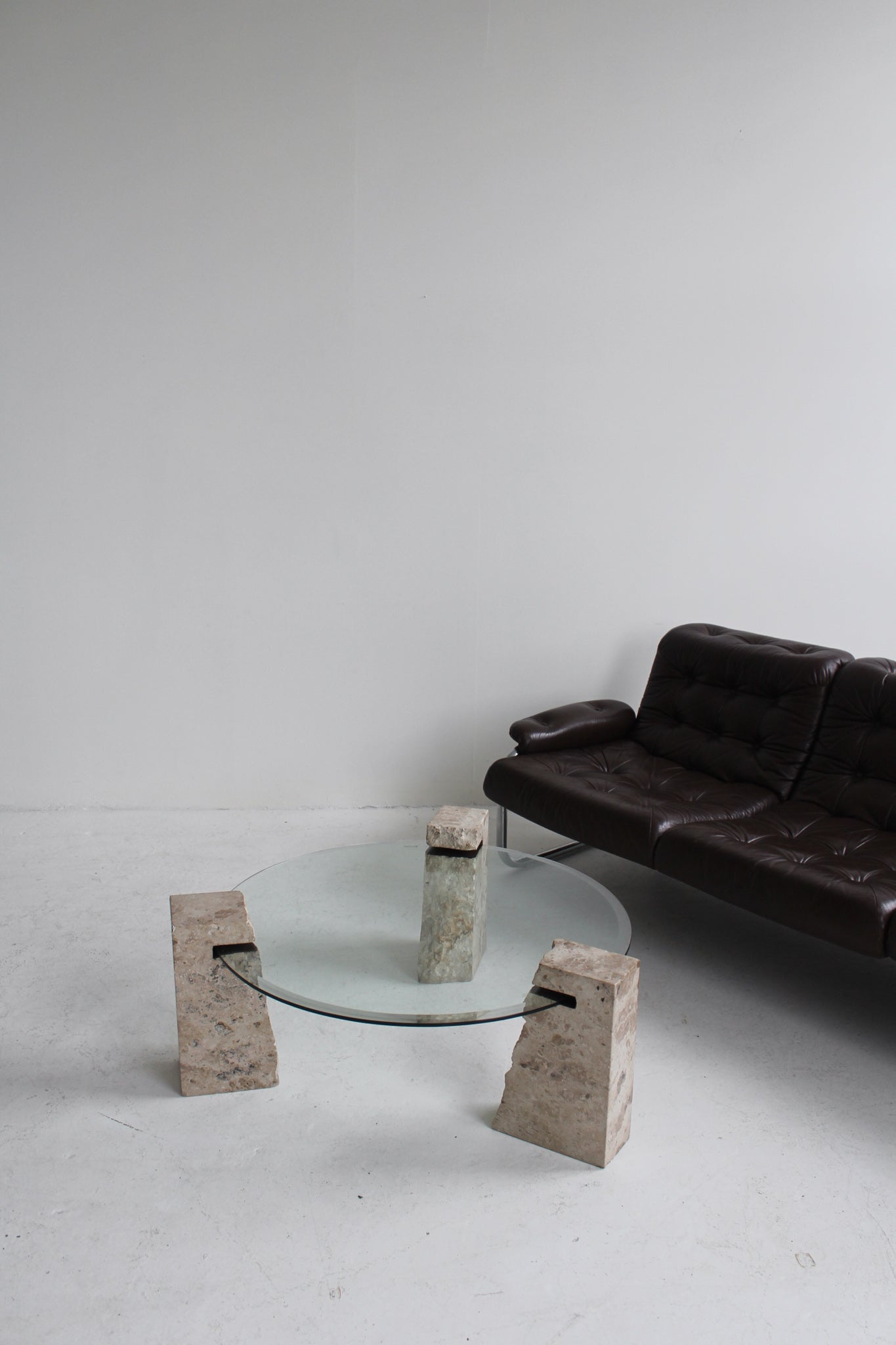 Travertine and Glass Coffee Table