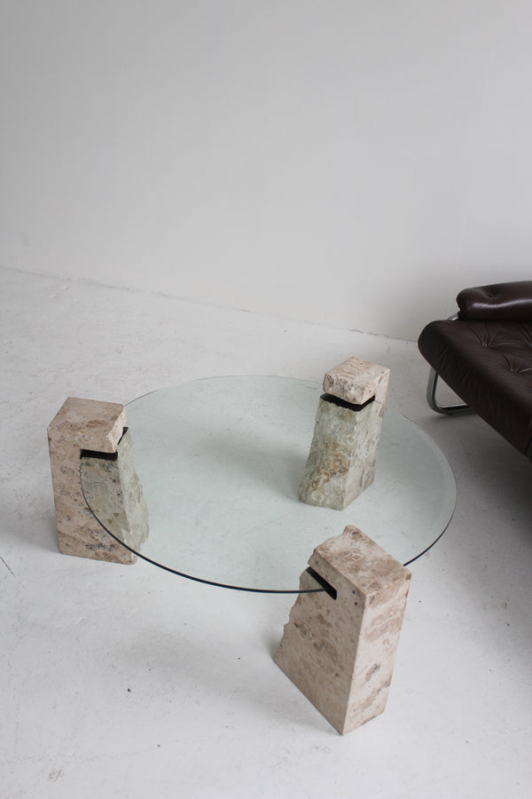 Travertine and Glass Coffee Table