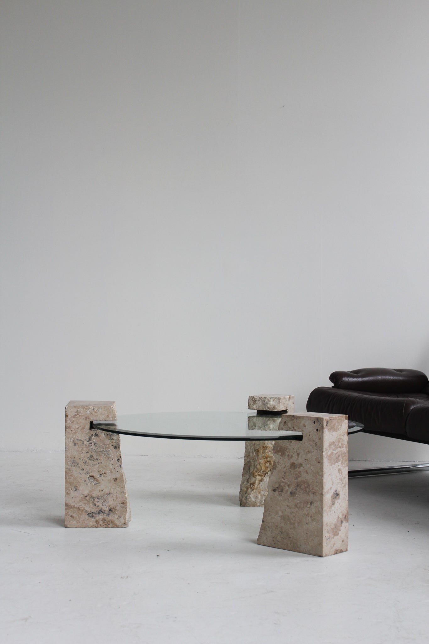 Travertine and Glass Coffee Table
