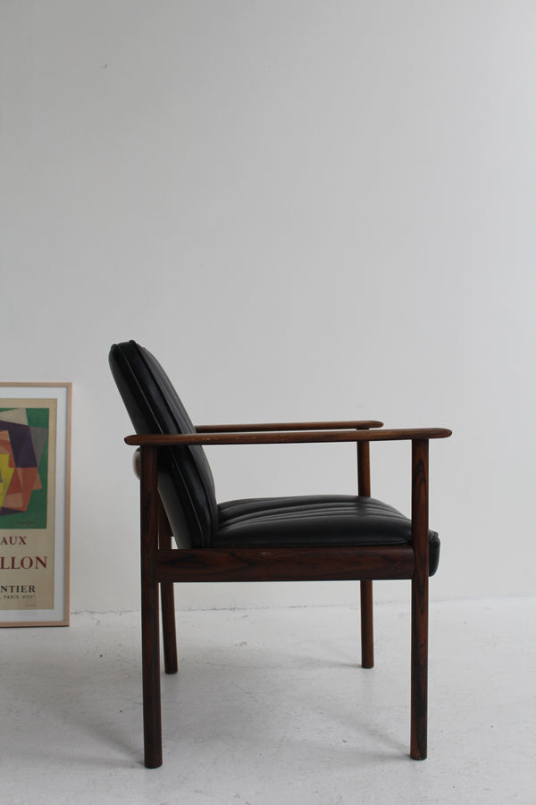 Leather and Rosewood Armchair by Sven Ivar Dysthe for Dokka Mobler